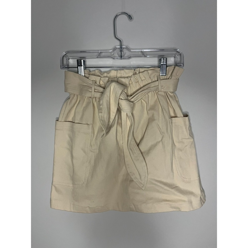 Nova Vintage Cream Paperbag Mini Skirts Elastic Waist Pockets Women's Size W26